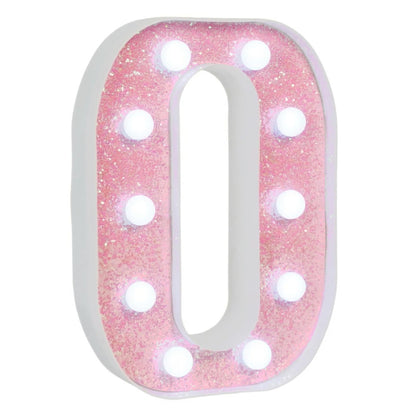 EUFONY Pink Glitter Marquee Light Up Letters, Battery Operated LED Letter Lights Signs for Pink Birthday Party Table Decorations, Wall Decor for Girls Bedroom, Initial Letter O with Cool White Lights