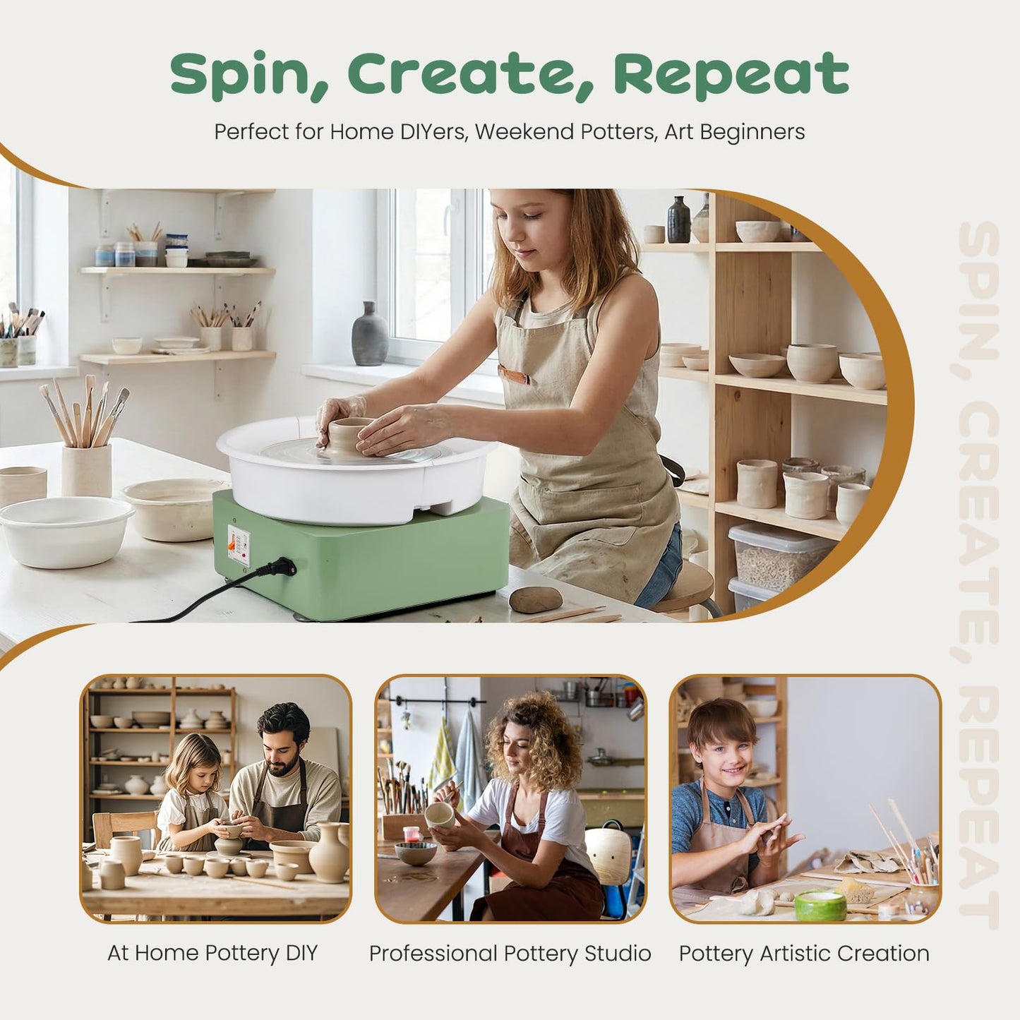 Huanyu Tabletop Pottery Wheel Machine for Adults 12" Bat System Manual & Foot Pedal Control Electric Ceramic Wheel Forming Machine Art Clay DIY Sculpting Tool Kit