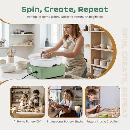 Huanyu Tabletop Pottery Wheel Machine for Adults 12" Bat System Manual & Foot Pedal Control Electric Ceramic Wheel Forming Machine Art Clay DIY Sculpting Tool Kit