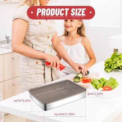 BigKing 2 Pack Bacon Keeper Container, Stainless Steel Cheese & Lunch Meat Containers for Fridge, Stackable with Lids