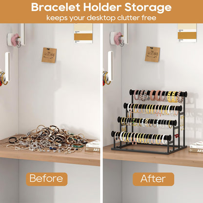 ORLESS 4 Tier Bracelet Holder, Detachable Velvet Jewelry Display Stand, T-Bar Necklace Storage Organizer Display Stand, Metal Bracelet Holder Display for Bangles Watch Bracelets Scrunchies(Black)