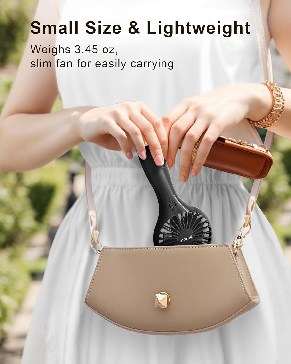 TriPole Handheld Mini Fan, Battery Operated Small Personal Portable Fan, Speed Adjustable USB Rechargeable (Black)