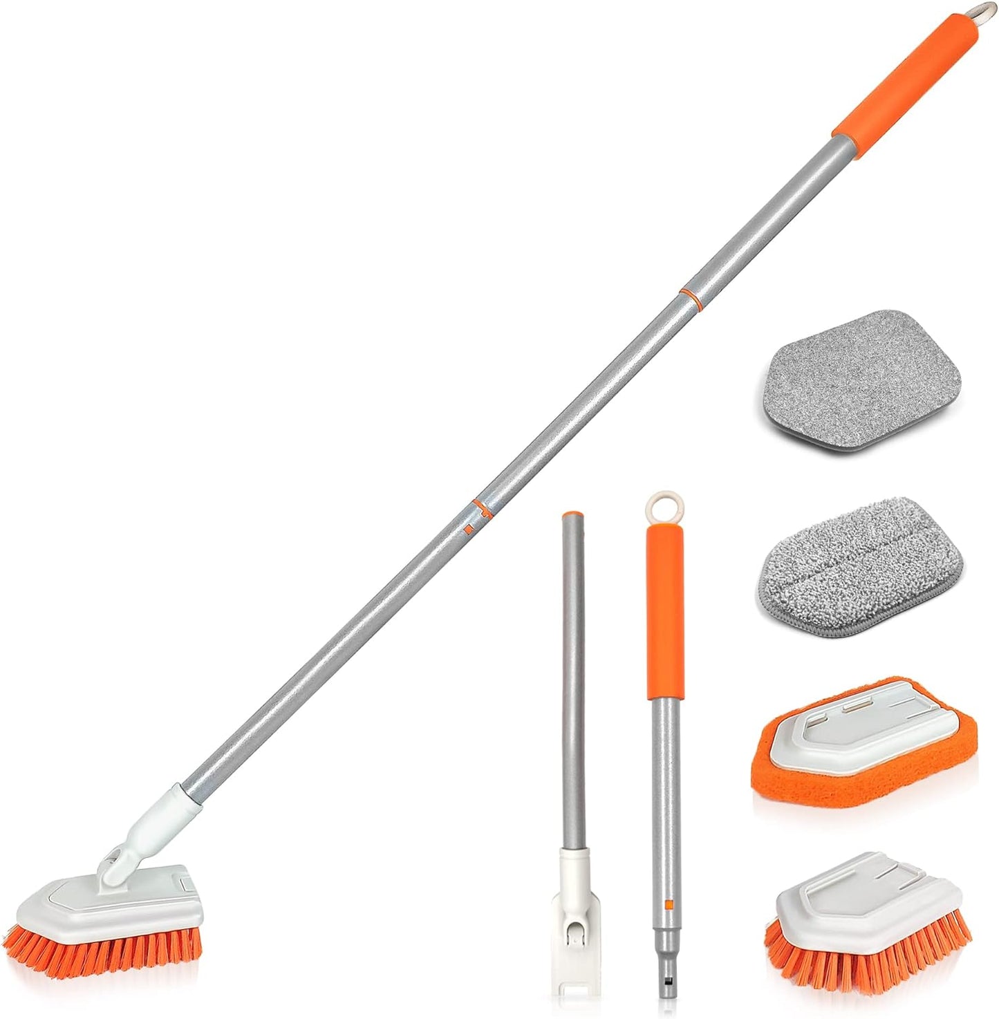 JEHONN 4-in-1 Tile Tub Scrubber with Long Handle, Upgraded Shower Cleaning Brush for Bathroom