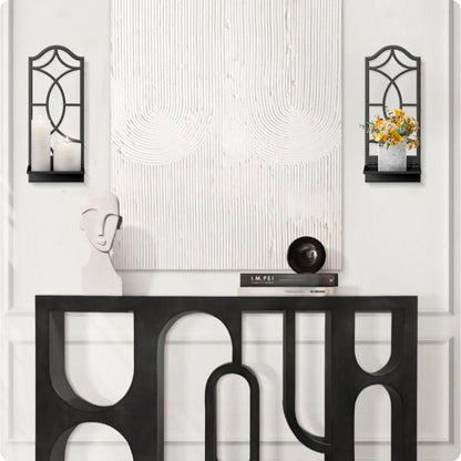 Candle Wall Sconces Set of 2, Black Metal Wall Art Decor for Living Room, Dining Room, Bedroom, Bathroom (16.5 x 7 in)