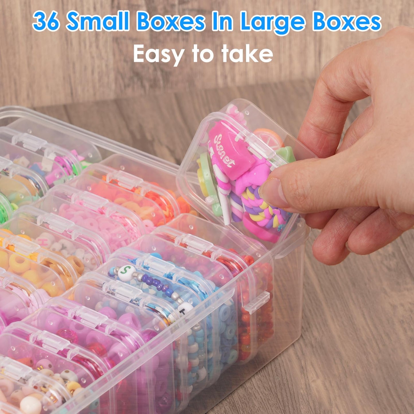 OUTUXED Bead Organizer Box, 72Pcs Small Clear Plastic Bead Storage, Mini Craft Storage Containers Boxes with Hinged Lid and Labels for Bracelets, Making DIY Jewelry Craft Nail, Screws, Seeds