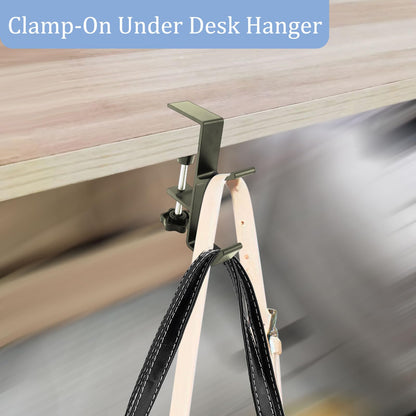 Desk Mount Bag Holder Hook Clamp,On Backpack Hanger Portable Desk Mount Headphones Holder for Reduce Desk Clutter Table Desk Table Hanging Storage (1 Pcs-Double Hook Gray)