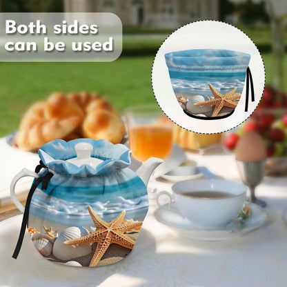 Beach Theme Tea Cozy, Dust Proof Insulated Teapot Cover, Decorative Accessories for Home Kitchen Table, Tea Party