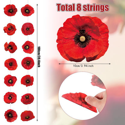 Fullhawl 8 Pieces Wizard Themed Party Decorations Artificial Poppy Flowers Paper Garlands Red Flower Hanging Banners Poppy Cutouts for Wizard Themed Birthday Memorial Day Party Favor Supplies