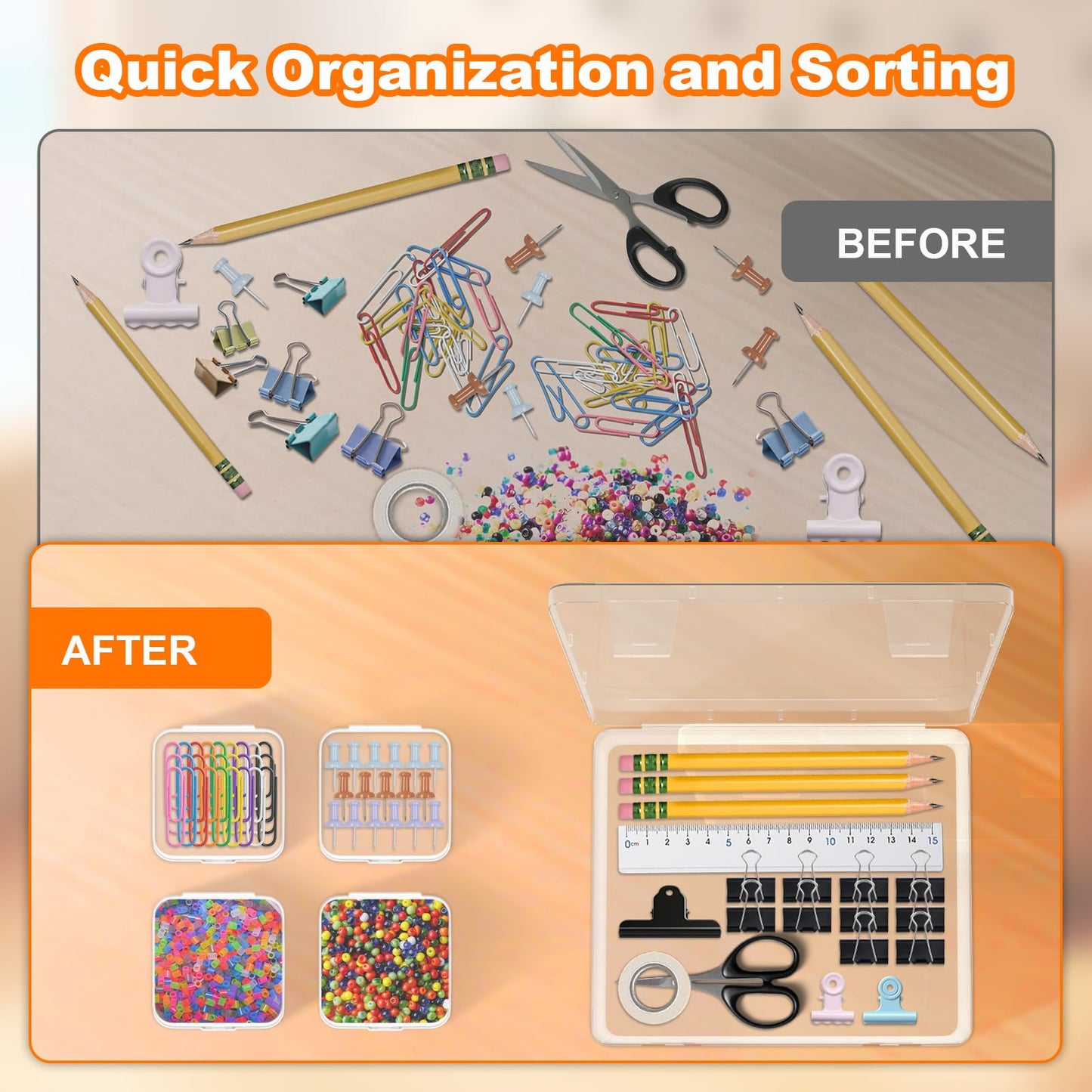 Profasion 2 Pack 60 Pcs Bead Organizer Box, Clear Plastic Storage Containers Features Hinged Lid and Labels, Craft Storage Box for Jewelry, Diamonds, Clay Beads, Bracelets, Screws, Seeds, Small Parts