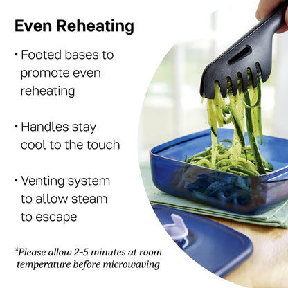Tupperware Brand Vent ‘N Serve Container Set - 3 Medium Shallow Containers to Prep, Freeze & Reheat Meals + Lids - Dishwasher, Microwave & Freezer Safe - BPA Free