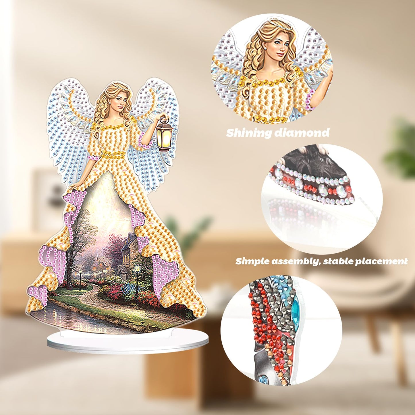 JZHYOAN Angel Diamond Art Desktop Ornaments Gem Painting Table Ornaments Gem Art for Adults Diamond Painting Desk Stand Crystal Arts Mosaic Kit DIY Desktop Kits with Special Shape