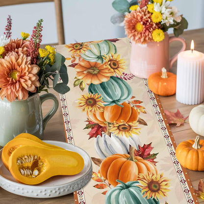 LooPoP 13x108 Inches Thanksgiving Fall Pumpkin Table Runners Maple Leaf Orange Lattice Long Washable Table Runner