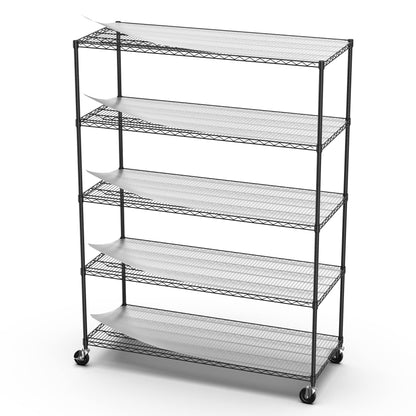 pouseayar Heavy Duty Metal 5 Tier Shelf Wire Shelving Unit, 7500lbs Capacity NSF Adjustable Storage Rack with Wheels & Shelf Liners for Commercial Grade Utility Steel Storage Rack Home Office Black
