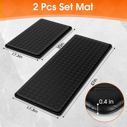TranquilRelax Kitchen Mats, 2PCS Kitchen Rugs, Cushioned Anti Fatigue Kitchen Mats for Floor, Non-Slip Standing Sink Mat, Waterproof Kitchen Rug Set for Kitchen Floor Office,17.3"×30"+17.3"×47" Black