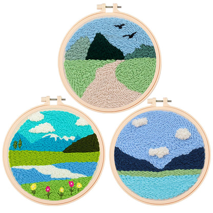 Cheloment 3 Sets Punch Needle Kits for Beginners,Includes Needles,Pattern Fabric,Yarns and Hoops, Needle Punch Kits for Adults&Kids,Easy to Learn,Stress Relief,Great for Home Decor