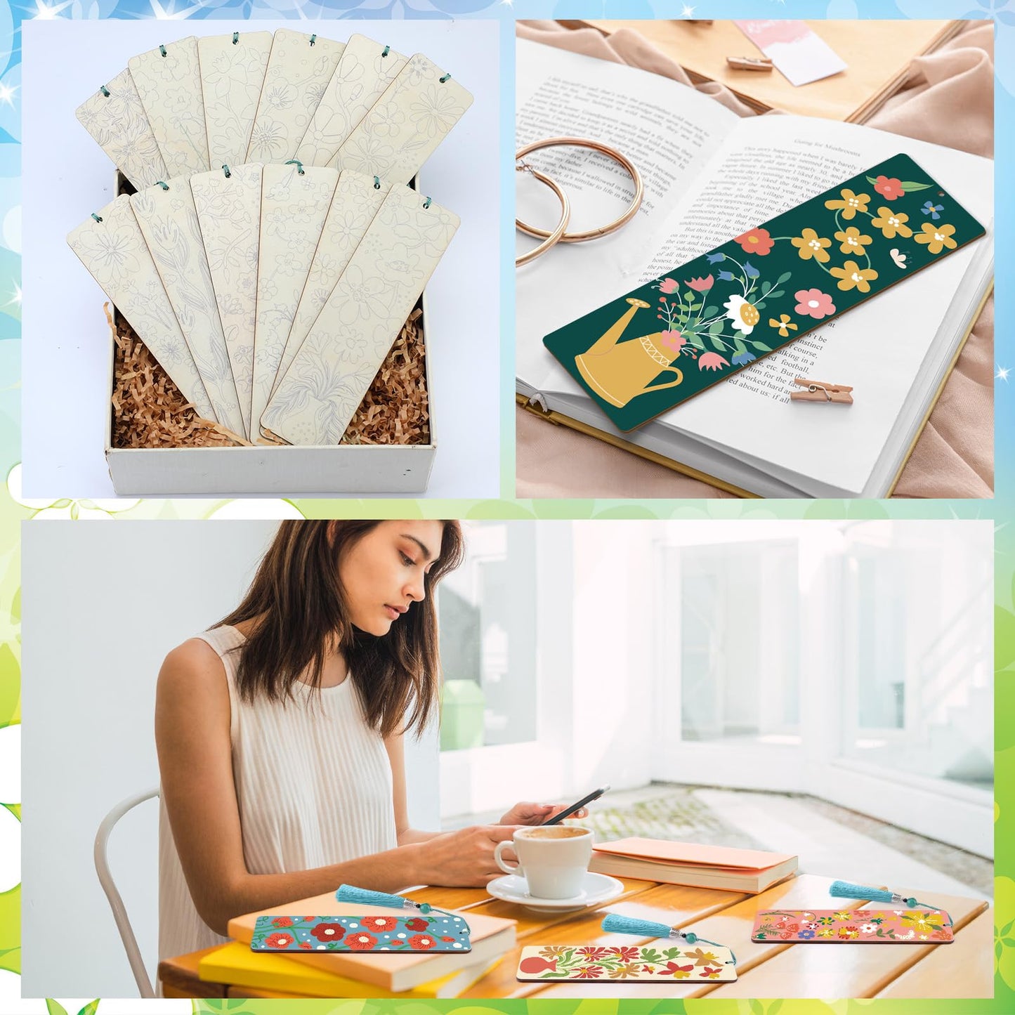 Kosiz 12 Pcs Paint by Numbers Kit for Adults Wood Bookmark Painting Decor Mini Paint by Numbers Kit Tassels Blank Bookmarks Craft for Small DIY Book Lovers Gift 7x2 ''(Butterfly Flowers Theme)