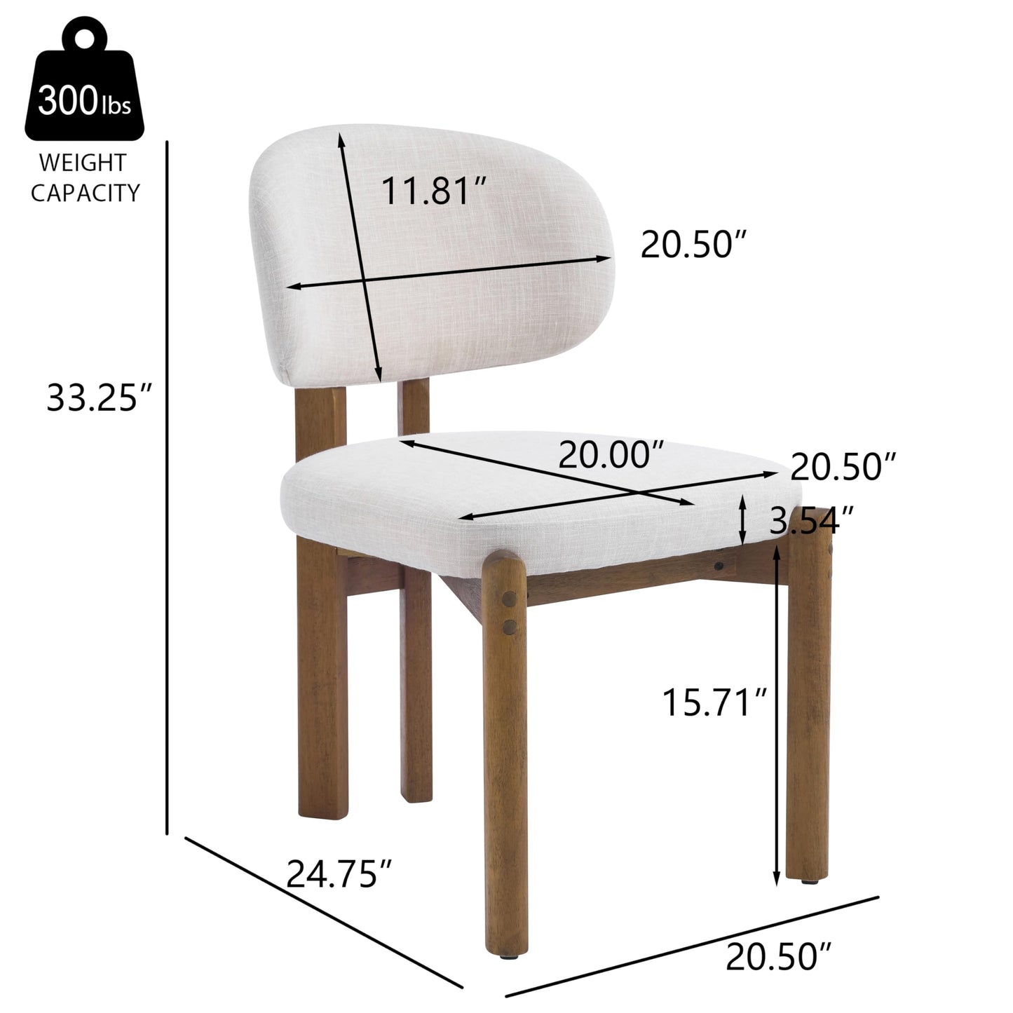 Merax Mid-Century Dining Chairs Set of 2, Beige Upholstered Kitchen Chairs with Walnut Finished Wood Frame, Modern Comfortable Side Chairs for Dining Room