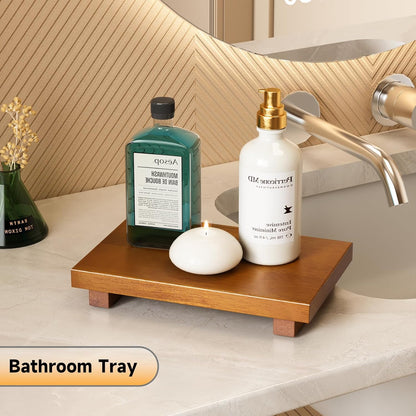 HGF Oak Wood Riser Bathroom Counter Organizer, 9''X6'' Farmhouse Vanity Tray for Candle Plant, Kitchen Countertop Decor