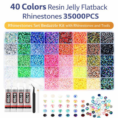 Badazzle Kit 40 Colors 35000PCS Bedazzled Kits Resin Jelly Flatback Rhinestones, Book Bedazzling Kit Bazzling Kits Small Gems with Tools Bedazzle Gems for Bedazzling Crafts & DIY Projects for Adults