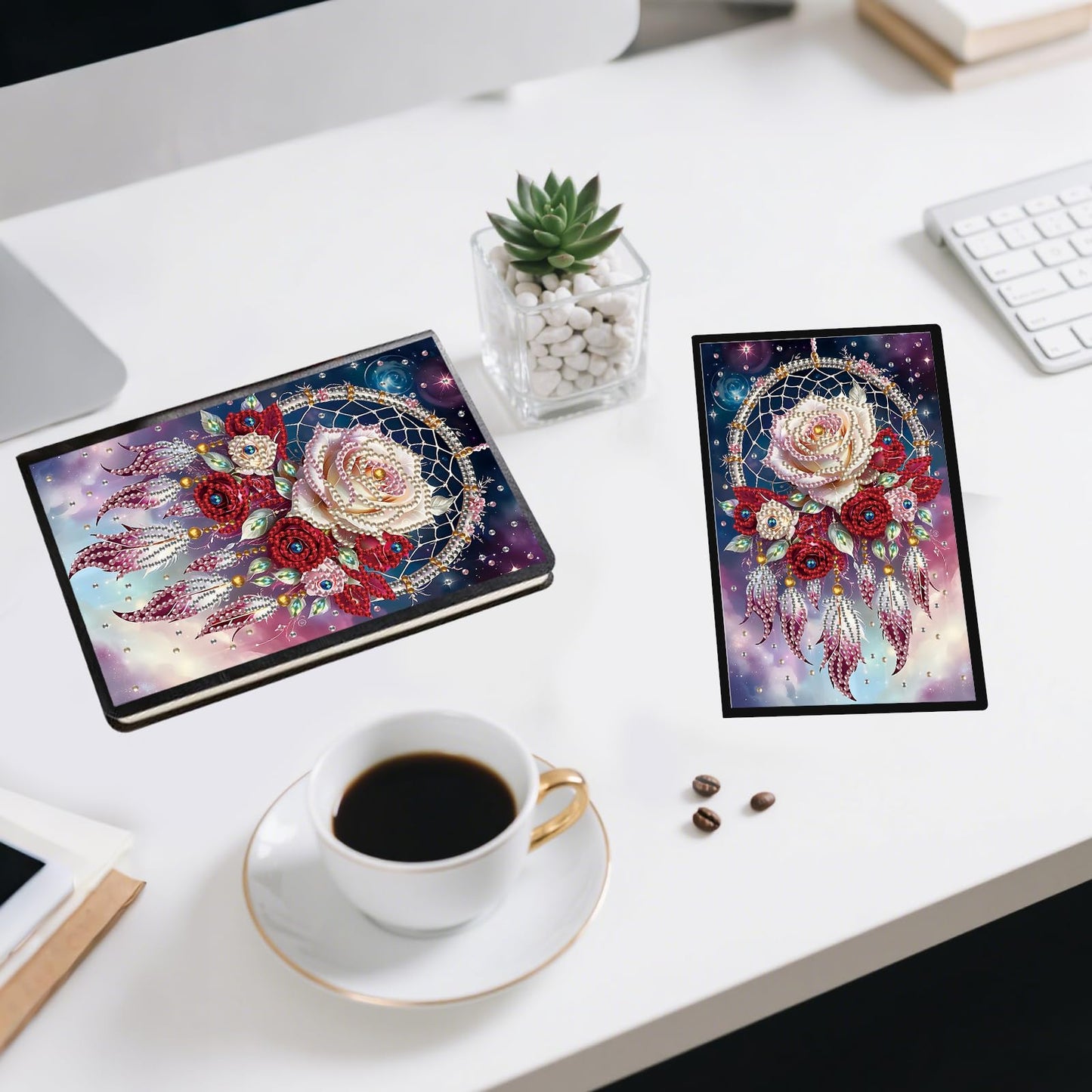 JZHYOAN Rose DIY Diamond Painting Blank Notebook 5D Flower Diamond Art Journal Sketchbook Mosaic Cross Stitch Note Book Kit Gem Art Dairy Travel Drawing Message Art Notebook Craft for Adult Office
