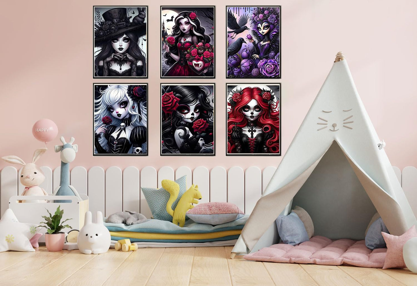 DAZZLEDOTS Diamond Art Kits for Adults, 6-Pack Gothic Girl Diamond Painting Kits for Beginner Princess Round 5D Full Drill Diamond Dots Crafts for Home Wall Decor Gifts 12x16 Inch