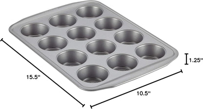 Circulon Nonstick 12-Cup Muffin Tin, Gray Steel Bakeware
