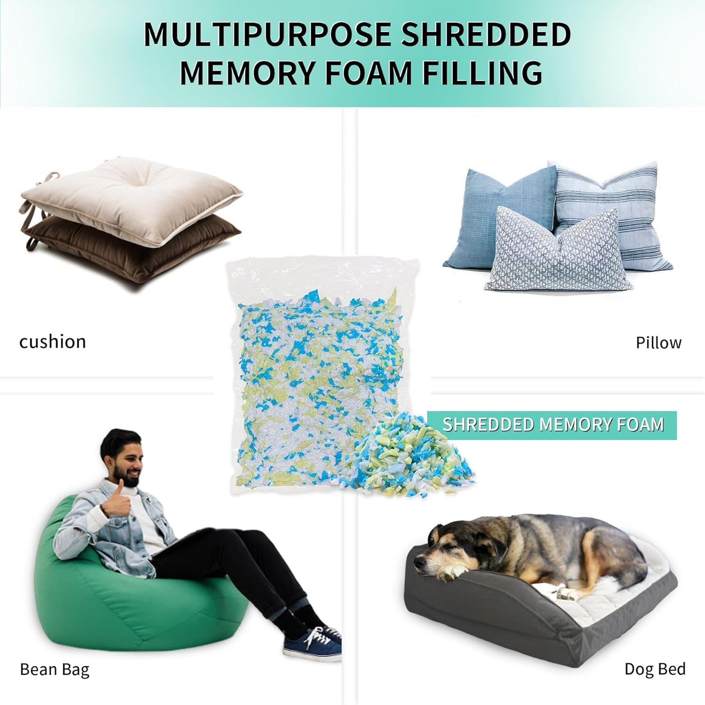 12lbs Shredded Memory Foam Bean Bag Filler, Soft and Convenient Bean Bag Filling Pillow Stuffing for Beanbag, Couch