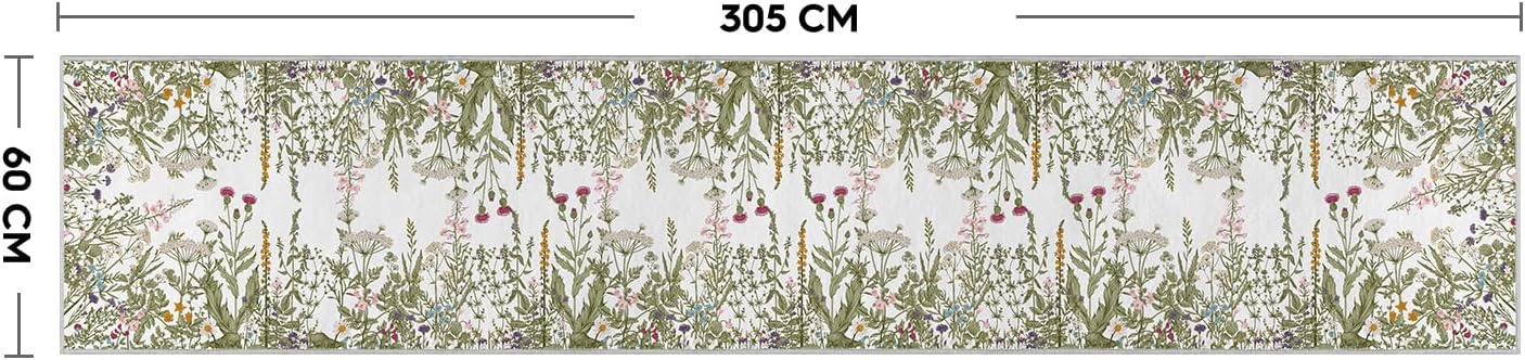 2x10 Artoid Mode Antique Herbs and Wild Floral Runner Rug, Spring Home Decor Low-Profile Non-Slip Washable Area Rug