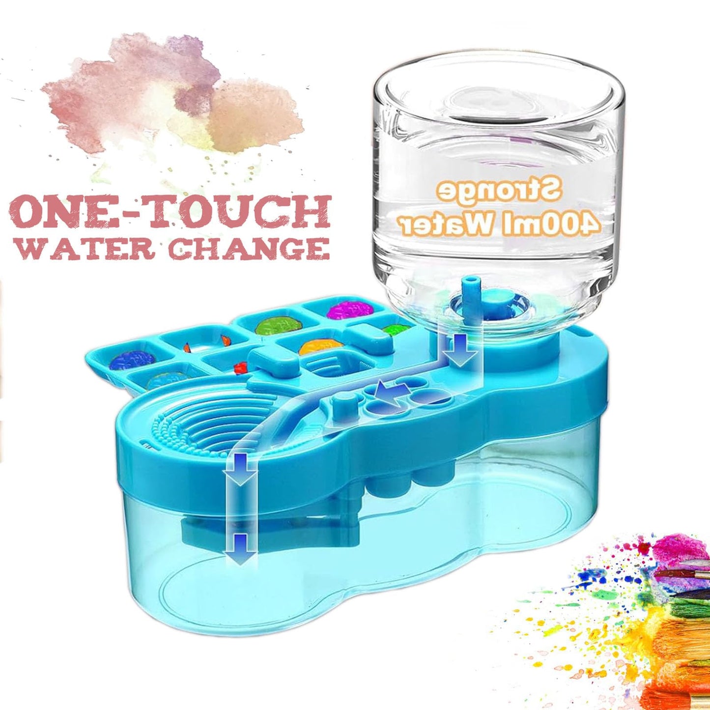 2026 Paint Brush Cleaner Brush Rinser Water Circulation, Brush Cleaner Painting Tool, Water Cycle Paint Brush Rinser with Brush Holder and Palette, Brush Rinser Dispenser for Adults Artist Kid (Blue)