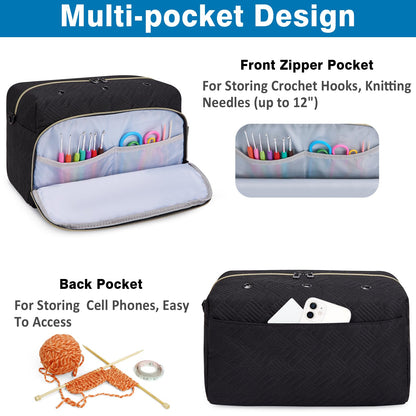 IBFUN Crochet Yarn Knitting Bag 2 Pcs Yarn Storage Organizer Crocheting Bags for Beginners with Shoulder Strap for Knit Accessories Needles Hooks