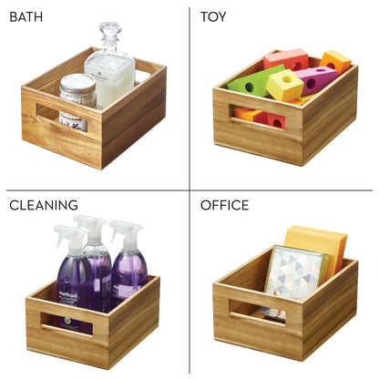 iDesign Acacia Wood Pantry Storage Bin with Handles - Set of 4