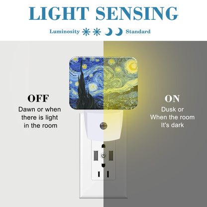 Uiaoiais Starry Sky Abstract Painting Plug in Night Lights, Starry Sky Nightlight Plug Into Wall Dusk to Dawn Sensor for Kid Girls Boys Women Men Bedroom, Hallway, Kitchen, Bathroom, Stairs Decor
