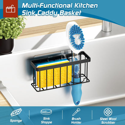 MURLONG Sponge Holder for Kitchen Sink,Sink Caddy Organizer with Suction Cups/Adhesive Strips,Dish Sponge Holder Design for Sponges,Scrubber,Stoppers-Black