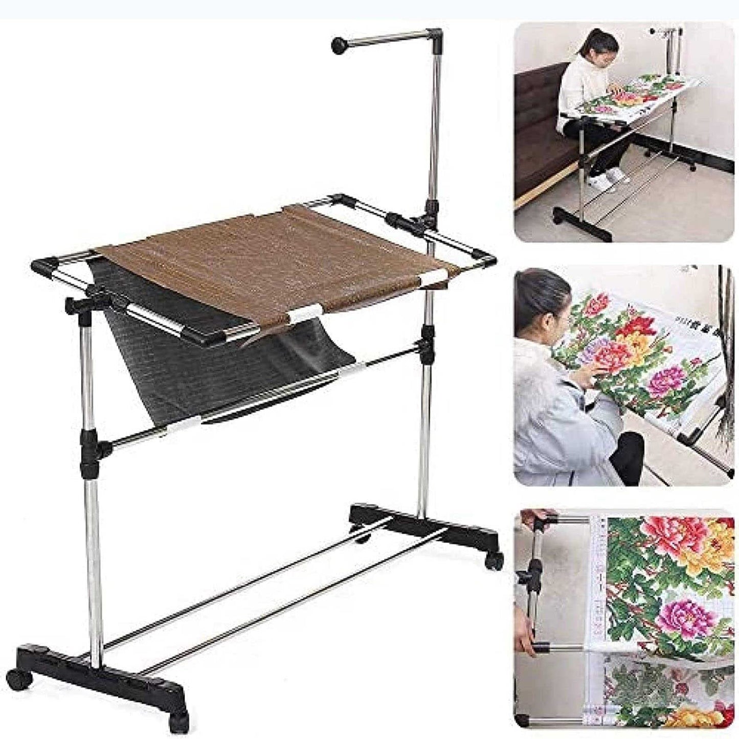 ELUKHT Adjustable Needlework Floor Frame for Cross Stitch and Embroidery, Standing Craft Stand and Lap Table for Sewing and Art, Convenient Holder for Creative Projects.