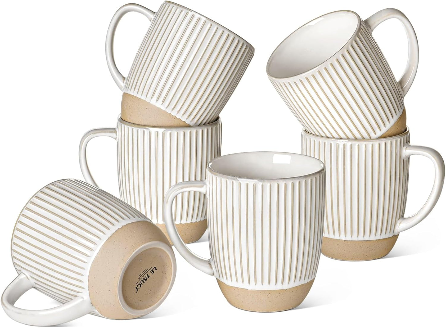 16 oz,Ceramic Set, 3.8 inch, Set 6, LE TAUCI Coffee Mugs Mug Embossment Cups for Latte, Hot Tea, Cappuccino, Mocha