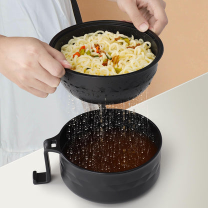 Ramen Bowl Set, Ramen Cooker 33 oz, Ramen Bowls with Chopsticks and Spoon, Microwave Pasta Cooker, College Dorm Essentials for Girls Guys (Black)