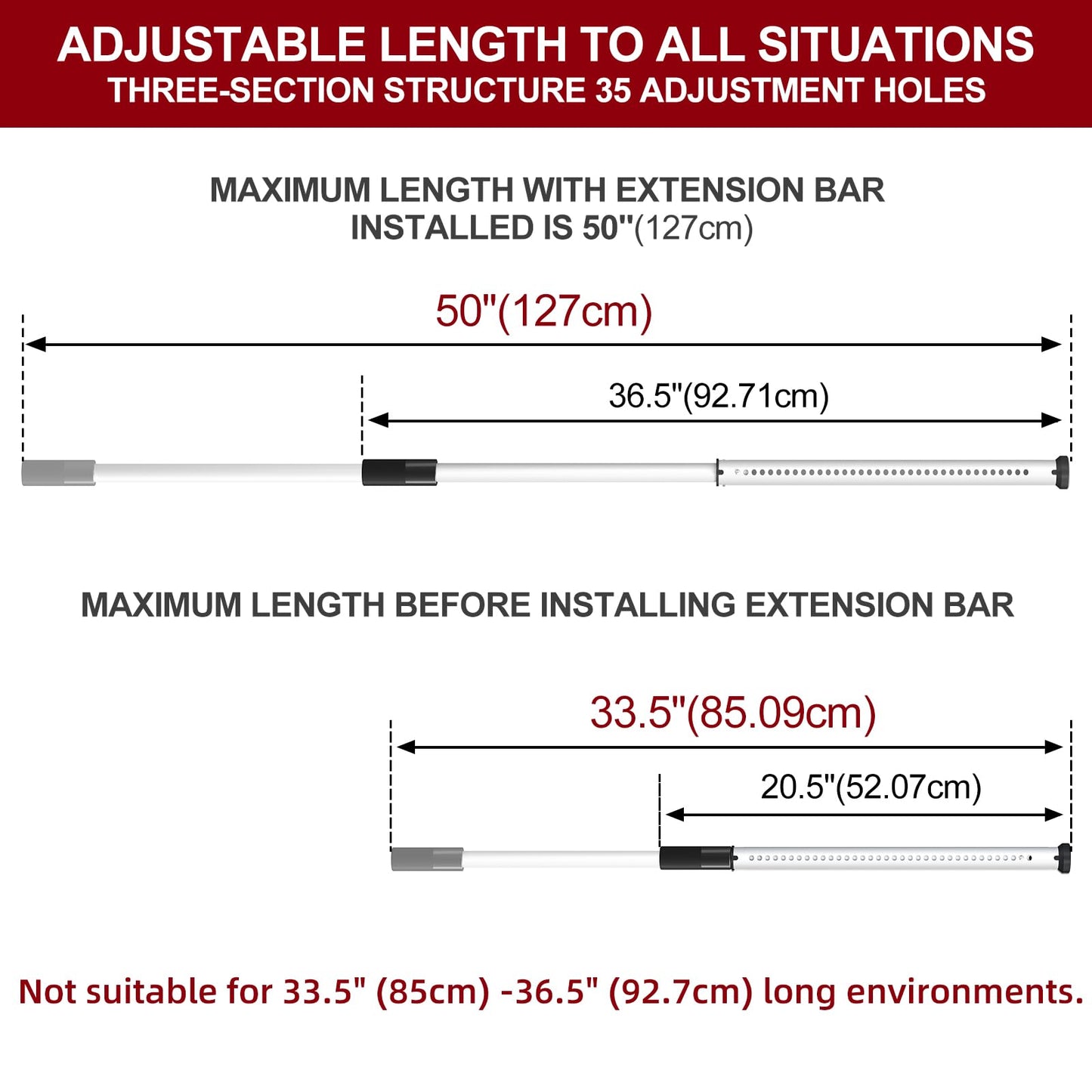 AceMining Sliding Door Security Bar,Heavy Duty Sliding Patio Door Lock Bar, 20-50inch Adjustable Multi-use Window Security Bars, Sliding Door Stopper,White,1Pack