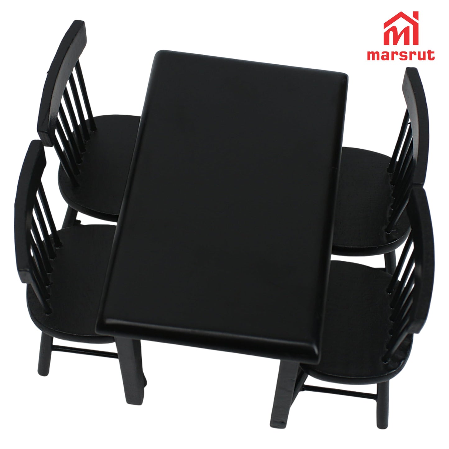 Miniature Dining Table and Chairs Set 5pcs – 1:12 Scale Dollhouse Room Furniture Kitchen Mini Wooden Chair Accessories, Model Accessory Decoration for Doll House DIY Hobby, Black