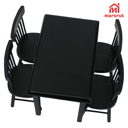 Miniature Dining Table and Chairs Set 5pcs – 1:12 Scale Dollhouse Room Furniture Kitchen Mini Wooden Chair Accessories, Model Accessory Decoration for Doll House DIY Hobby, Black