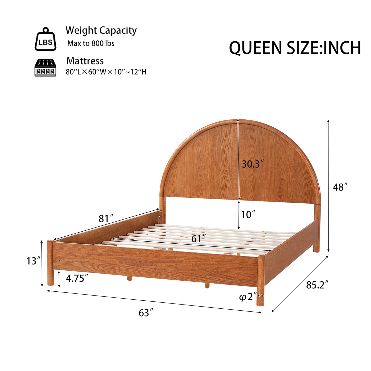 Christopher Knight Home Elsinore Queen Size Bed Frame with Arched Headboard, Modern Wooden Platform Bed, Wood Bed Support and Slats, No Box Spring Needed, Queen Size Beds for Adult, Light Brown