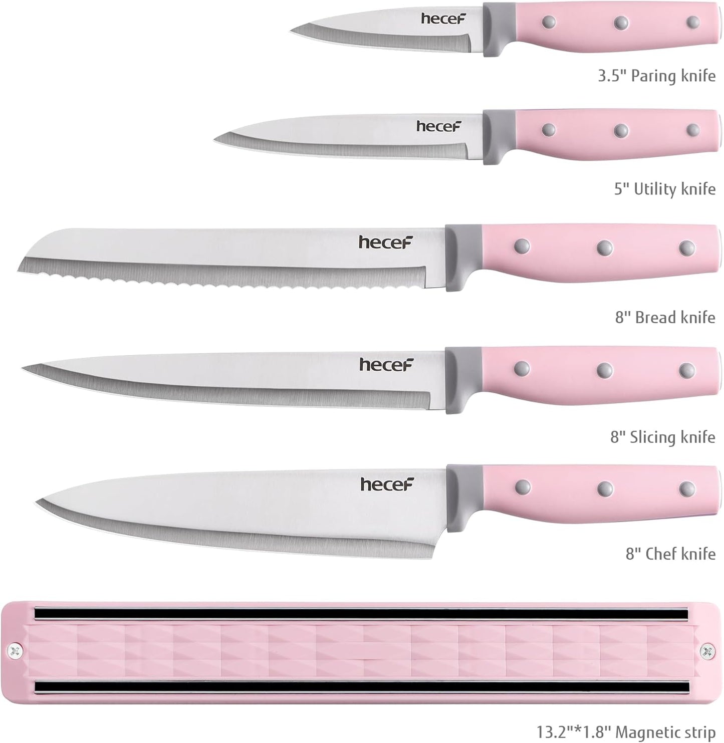 hecef Kitchen Knife Set with Magnetic Strip, 6 pcs Professional Knives Set for Kitchen, 13-inch Magnetic Strip