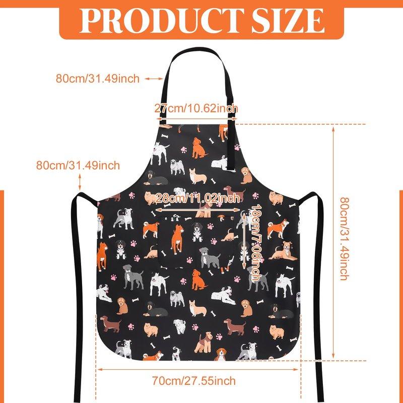 XLSXEXCL Dog Grooming Waterproof Apron with 2 Pockets, Puppy Pets Apron, Adjustable Painting Gardening Cooking Gift for Men Women (Animals + Paw)