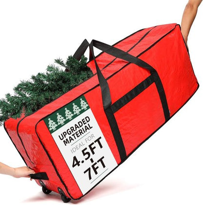HOMEST Christmas Tree Storage Bag - Zippered Design with Wheels & Handles | Fits 4.5-7 ft Artificial Trees, Red