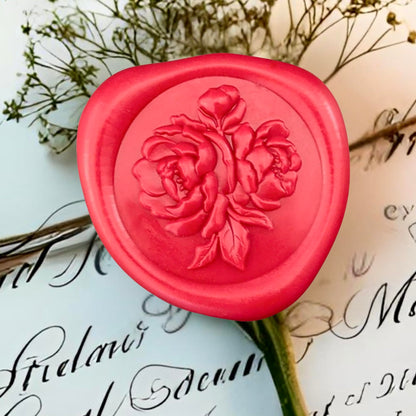 50 Elegant Wax Seal Stickers with 3D Design - Envelope Seal Stickers | Self-Adhesive and Easy to Use | Ideal for Wedding Invitation, Birthday, Thanksgiving, Gift Wrapping, Party(Bright Red Peonies)