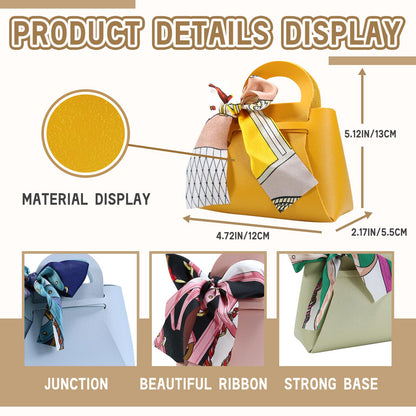 LPEIEB 12 Pack Leather Ribbon Candy Bag Gift Bags PU Wedding Gift Bags with Handle Ribbon Reusable Party Favor Boxes for Weddings Birthdays Christmas Baby Showers Halloween(Purple)