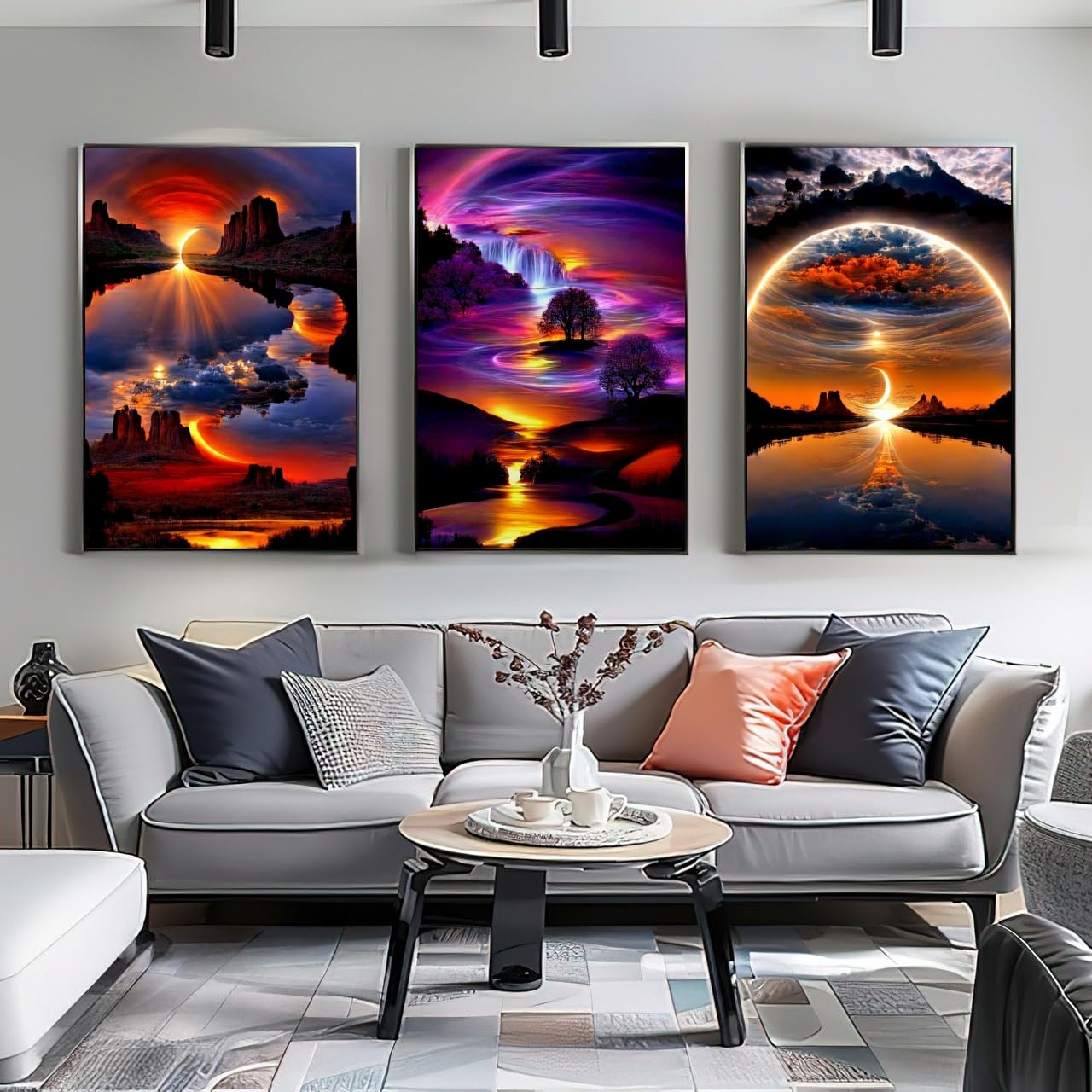 3 Pack Diamond Painting Kits for Adults, Sunrise Landscape 5D Diamond Art for Adult Beginners, DIY Full Drill Round Gem Painting Dot Art Sets, Home Wall Decor 12x16 Inch