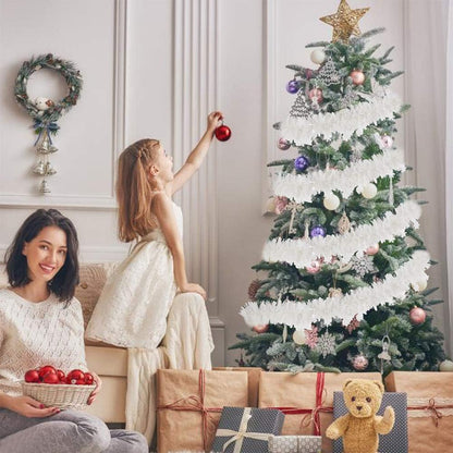 CCINEE 33FT Christmas Tinsel Garland, White Metallic Twist Garland with Snowflakes for Home Decoration