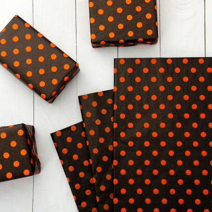 Whaline 100 Sheets Halloween Tissue Paper Polka Dot Gift Wrapping Paper Black Orange Art Sheet for Holiday Birthday Baby Shower Party DIY Crafts Supplies, 14 x 20 Inch