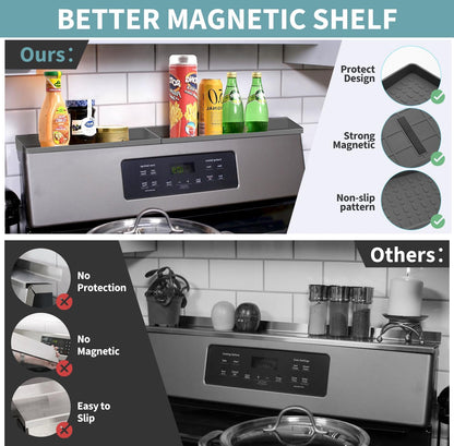 BFONS 30" Magnetic Stove Top Shelf, Silicone Top Heat Material Spice Rack, Kitchen Organization Gadgets (Grey)