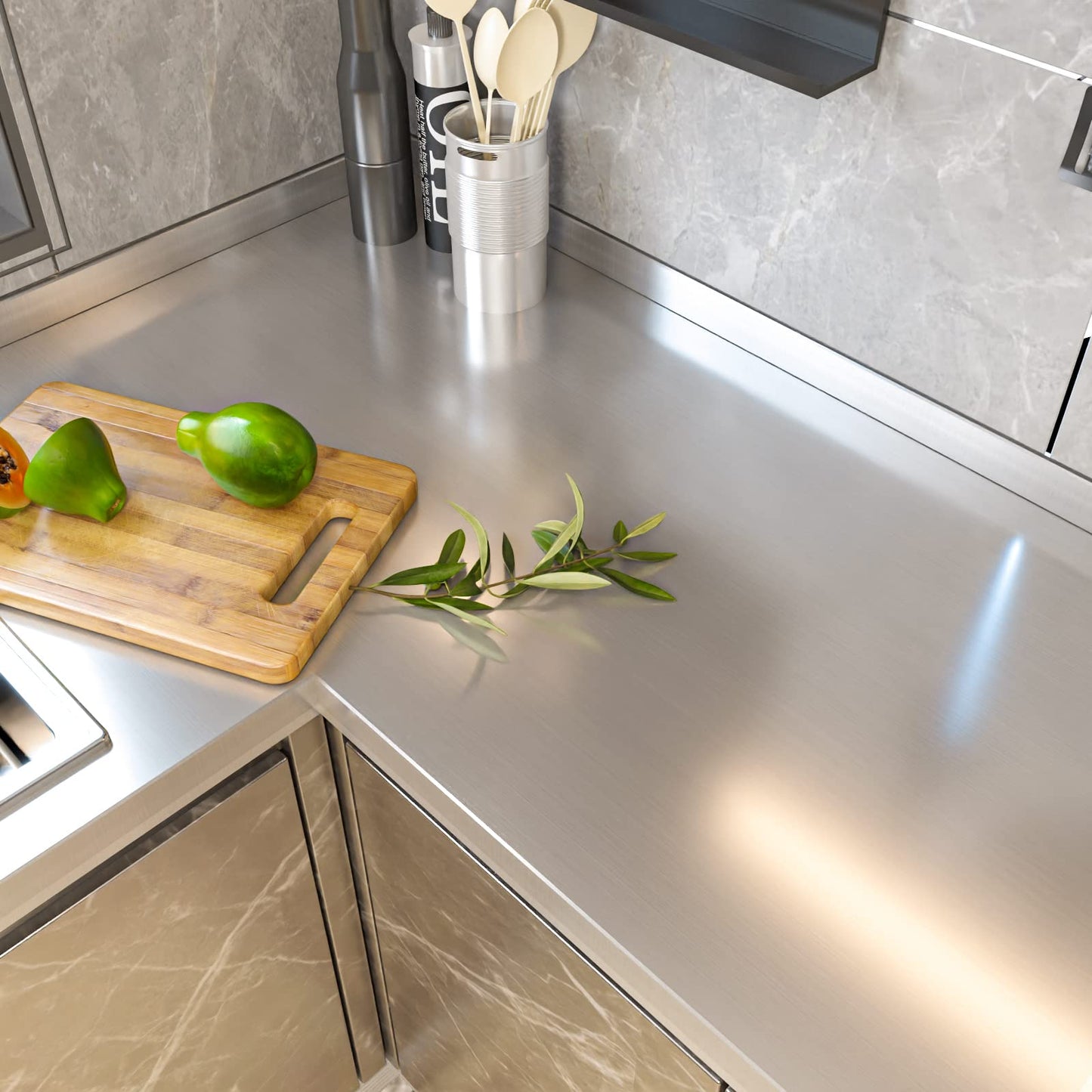 Cohoo Home Stainless Steel Contact Paper Peel and Stick Countertop Silver Stainless Steel Wallpaper for Kitchen Backsplash Self Adhesive Wallpaper Dishwasher Fridge Appliances Cover 17.7inW 197inL